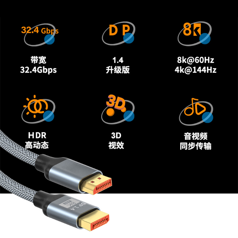 DP1.4版8K電腦顯示器數(shù)據(jù)連接線 144hz編織高清線